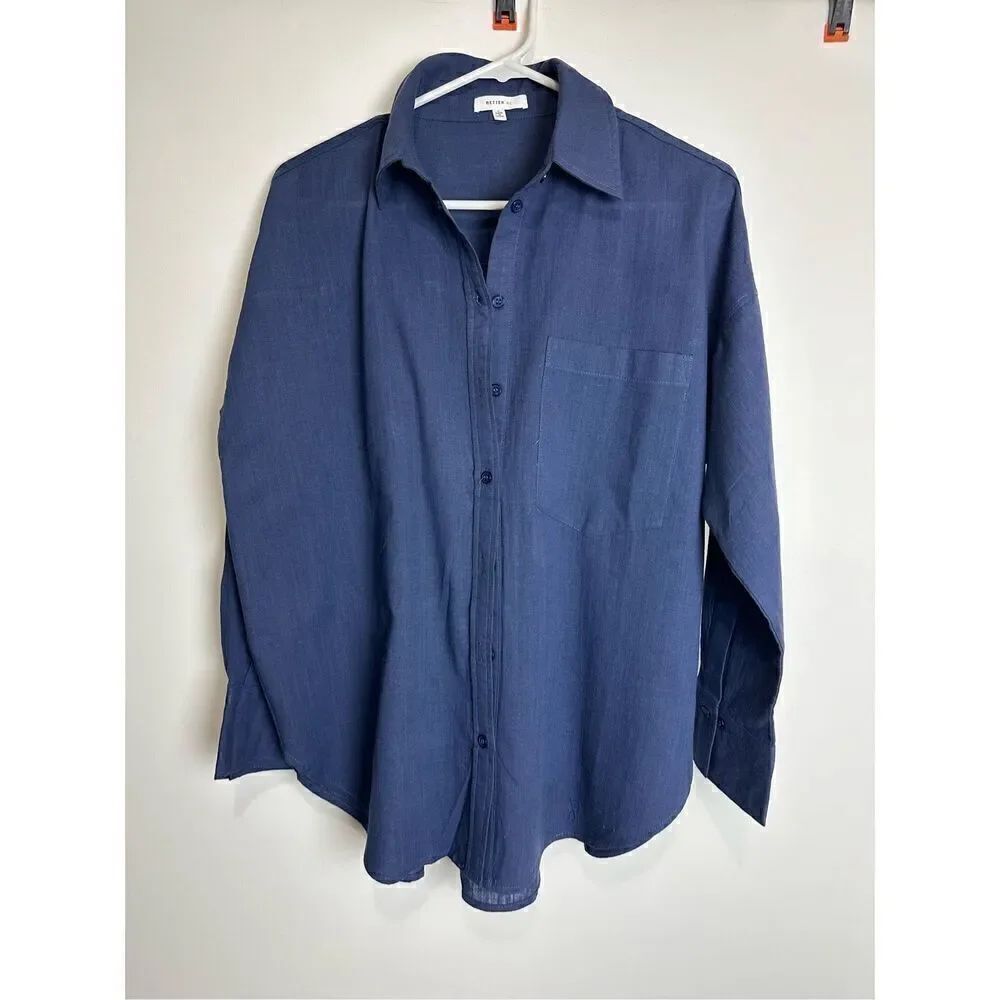 Navy Linen Button Up Shirt - Picture 5 of 6